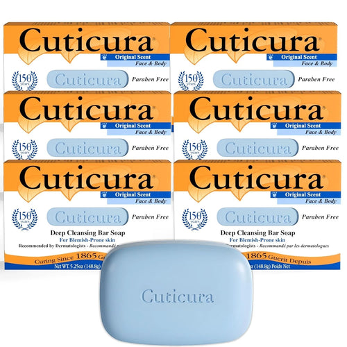 6 Pack Cuticura Face & Body Deep Cleansing Bar Soap Blemish Prone Skin